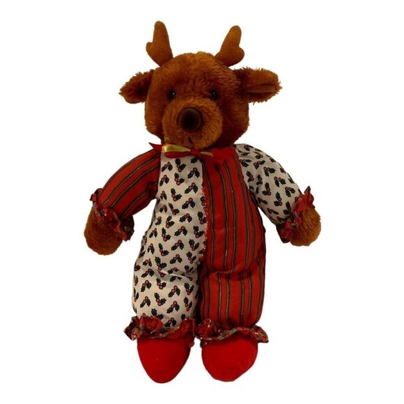 Vintage Christmas Reindeer Plush 12 Inch Stuffed Animal Toy Brown - Picture 1 of 9